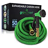 Growgreen Garden Hose with 8 Function Nozzle, Expandable Garden Hose, Flexible and Lightweight, Super Durable Double Latex Core, Solid Brass Connectors (50 Ft)