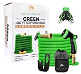 ROYALHOUSE (100 FT) Green Expandable Garden Hose Water Hose with 8-Function High-Pressure Spray Nozzle, Heavy Duty Flexible Hose - 3/4' Solid Brass Fittings Leak Proof Design