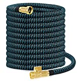 Vorey Garden Hose 150FT, Flexible Lightweight Expandable Hose Expanding Durable Water Hose with 3/4 Inch Solid Brass Fittings, Black and Blue (Nozzle Sprayer Not Included)
