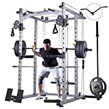 Mikolo Multi-Function Power Cage, 1200 lbs Commercial Weight Cage with Cable Crossover Machine, J-Hooks, Landmine, T-Bar, Dip Bars, Barbell Holder, and Other Attachments(2022 New Version)