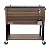 Permasteel 80-Quart Outdoor Patio Cooler with Wheels | Beverage Rolling Cooler for Backyard Deck, PS-A205-80QT-BR, Wood Grain Accent, Brown