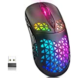 WolfLawS KM-3 Wireless Gaming Mouse, Rechargeable Computer Mouse USB Mice with Honeycomb Shell, 7 Programmed Buttons, 3 Adjustable DPI, BT5.0/ BT3.0/2.4GHz Wireless Mouse for Windows PC Mac