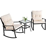 Walsunny 3 Pieces Patio Set Outdoor Wicker Patio Furniture Sets Modern Rocking Bistro Set Rattan Chair Conversation Sets with Coffee Table(Beige)