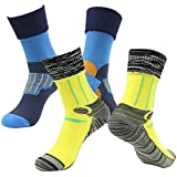 100% Waterproof Hiking Socks for Men, RANDY SUN Womens Breathable Outdoor Multisports Socks Convenient And Easy To Wear for Cyclists,Mountaineers Walking Thru Puddles(2 Pairs Midcalf Blue&Yellow M)