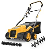 Rock&Rocker 16Inch 15Amp Electric Dethatcher Scarifier, 5-Position Height Adjustment, 14.5Gal Removable Thatch Bag, Quick-Fold, with Scarifier Blade, Removing Thatch for Lawn Health Maintenance
