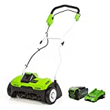 Greenworks 40V 14 inch Cordeless Dethatcher/Scarifier, 4Ah Battery and Charger Included DHF301