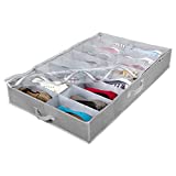 Under Bed Shoe Storage Organizer - Extra-Large Underbed Storage Solution Fits Men's and Women's Shoes, High Heels, and Sneakers with Durable Vinyl Cover & Extra-Strong Zipper - Grey