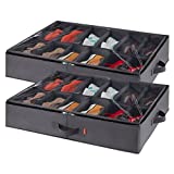 Lifewit Under Bed Shoe Storage Organizer Set of 2, Foldable Fabric Shoes Container Box with Clear Cover See Through Window Storage Bag with 2 Handles Total Fits 24 Pairs of Shoes, Grey