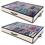 Woffit Under Bed Shoe Storage Organizer – Set of 2 Large Containers, Each Fit 12 Pairs of Shoes – Sturdy Box w/ Strong Zipper & Handles – Underbed Organizers for Kids & Adults