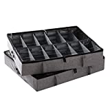 storageLAB Under Bed Shoe Storage Organizer, Adjustable Dividers - Set of 2, Fits 24 Pairs Total - Underbed Storage Solution (Grey)