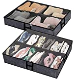 Under the Bed Shoe Organizer Fits 12 Pairs and 4 Pairs Boots,Sturdy & Breathable Materials,Underbed Storage Solution for Kids Men & Women Shoes,Great Space Saver for Your Closet Set of 2