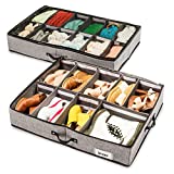 SHIZZO Underbed Storage Solution Organizer Bin 30x24.5x5.9 inches Set of 2 - 20 Adjustable Dividers - Use as Shoe Storage or Under Bed Drawers - For Shoes, Clothes, Boots, Toys - Up to 12 Shoes Each organizer - For Closet, Under Bed, Shoe Rack, Bag