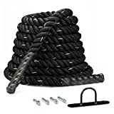 KINSOHOME Battle Rope 1.5 Inch Heavy Battle Exercise Training Rope 30ft Length 100% Dacron Fitness Rope Workout Rope for Strength Training Home Gym Outdoor Cardio Workout Equipment, Anchor Included