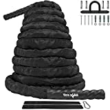 Yes4All Battle Exercise Training Rope with Protective Cover – Steel Anchor & Strap Included - 1.5/2 Inch Diameter Poly Dacron 30, 40, 50 Ft Length (1.5in - 30ft)