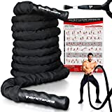 Pro Battle Ropes with Anchor Strap Kit and Exercise Poster – Upgraded Durable Protective Sleeve – 100% Poly Dacron Heavy Battle Rope for Strength Training, Cardio Fitness, CrossFit Rope (1.5” x 30 ft)