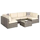 Best Choice Products 7-Piece Modular Outdoor Sectional Wicker Patio Furniture Conversation Sofa Set w/ 6 Chairs, 2 Pillows, Seat Clips, Coffee Table, Cover Included - Gray/Cream