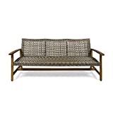 Christopher Knight Home 307797 Marcia Outdoor Wood Sofa, Wicker, 75.50 x 31.00 x 31.50, Gray, Natural Stained Finish