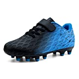 brooman Kids Firm Ground Soccer Cleats Boys Girls Athletic Outdoor Football Shoes(13,Black Blue)