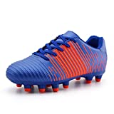 starmerx Boys Girls Soccer Cleats Outdoor Football Shoes (6,Navy/Orange)