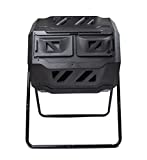 MaxWorks 80699 Compost Bin Tumbler for Garden and Outdoor, 42 Gallon Capacity with 2 Chambers Dual Rotating Composting Tumbler , Black