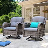 HAPLIFE 2 Pieces Patio Wicker Swivel Rocker Chairs Rattan Outdoor Furniture Rocking Chair Set (Grey)