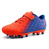 brooman Kids Firm Ground Soccer Cleats Boys Girls Athletic Outdoor Football Shoes(13,Orange Blue)