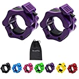 Strainho Olympic Weight Bar Clips - 2 inch Barbell Collars - Quick Release Olympic Barbell Clamp for Weightlifting, Olympic Lifts and Strength Training (Purple)