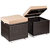 Best Choice Products Set of 2 Wicker Ottomans, Multipurpose Outdoor Furniture for Patio, Backyard, Additional Seating, Side Tables w/Removable Weather-Resistant Cushions, Steel Frame - Brown/Beige
