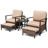 LAUSAINT HOME 5 PCS Luxury Patio Conversation Set with Ottoman,Outdoor Wicker Rattan Furniture Set,Comfortable Lounge Chair with Glass Top Side Table,Balcony,Backyard,Poolside,Garden Decor (Champagne)