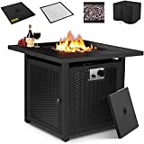 AthLike 28.5' Gas Fire Pit Table, 50,000 BTU Propane Square Fire Bowl, Outdoor Fireplace W/ CSA Certification, Auto-Ignition, Waterproof Cover, Lava Rock, for Garden/Patio/Courtyard/Balcony