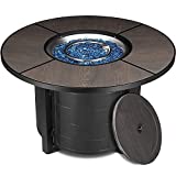 Outdoor Propane Firepit Table, 42Inch, 50,000 BTU Auto-Ignition Rounded Fireplace with Waterproof Table Cover, Lid and Blue Stone, CSA Certification, for Patio and Garden