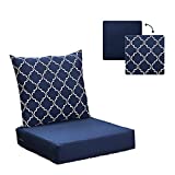 ANONER Outdoor Cushions Set for Patio Furniture 24x24 Replacement Deep Seat Patio Chair Cushions with Reversible Cover, Navy Blue