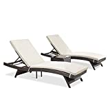 PAMAPIC Patio Chaise Lounge Set 3 Pieces，Patio Lounge Chair with Adjustable Backrest and Removable Cushion, Outdoor Pool Lounge Chair Set for Patio Poolside Backyard Porch