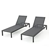Christopher Knight Home Cape Coral Outdoor Aluminum Chaise Lounges with Mesh Seat, 2-Pcs Set, Grey / Dark Grey
