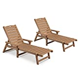 Psilvam Chaise Lounges Set of 2, Lounge Chair with Adjustable Backrest, Supports Up to 350 lbs, All Weather Recliner Poly Lumber Lounge Bed for Poolside, Porch, Patio(Light Brown)