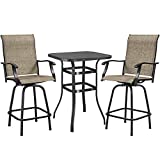 Yaheetech 3 Pcs Outdoor Patio Bar Stools Swivel Bistro Set, Bar Chairs and Table All Weather Furniture Set for Cafes Yard Lawn and Garden