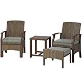 Grand Patio Outdoor Furniture Set 5 Piece, Newberry Creek Rattan Small Patio Conversation Set, Patio Chair with Ottoman and Side Table (Grey)