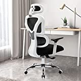 Ergonomic Office Chair, KERDOM Home Desk Chair, Comfy Breathable Mesh Task Chair, High Back Thick Cushion Computer Chair with Headrest and 3D Armrests, Adjustable Height Home Gaming Chair S-White
