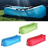DERJLY Inflatable Lounger, Inflatable Couch with Side Pockets and Matching Bag, Waterproof Anti-Air Leaking and Portable, for Outdoor Traveling Camping, Beach Parties, Music Festivals (Blue)