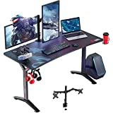 Seven Warrior Gaming Desk 55INCH with Dual Monitor Mount, Carbon Fiber Surface Computer Gamer Desk with Full Desk Mouse Pad, Ergonomic Y Shaped Gamer Table with Outlet Organizer, Gaming Rack