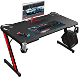 Homall Gaming Desk 44 Inch Computer Desk Gaming Table Z Shaped Pc Gaming Workstation Home Office Desk with Carbon Fiber Surface Cup Holder and Headphone Hook (44 inch, Black)