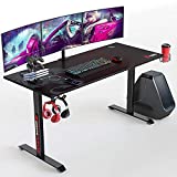 SEVEN WARRIOR Gaming Desk 55 INCH, T- Shaped Carbon Fiber Surface Computer Desk with Full Desk Mouse Pad, Ergonomic E-Sport Style Gamer Desk with Double Headphone Hook, USB Gaming Rack, Cup Holder