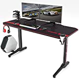 Vitesse Gaming Desk 55 inch, Gaming Computer Desk, PC Gaming Table, T Shaped Racing Style Professional Gamer Game Station with Full Mouse pad, Gaming Handle Rack, Cup Holder Headphone Hook