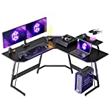CubiCubi Diamon L Shaped Gaming Desk 53 inch Gamer Workstation, Home Computer Carbon Fiber Surface Corner Gaming Desk PC Table with Cable Tray