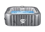SereneLife Outdoor Portable Hot Tub - 73'' x 73'' x 25'' 6-Person Square Inflatable Heated Pool Spa with 130 Bubble Jets, Filter Pump, Cover, LED Lights, and Remote Control