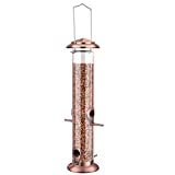 Gtongoko Metal Tube Bird Feeder 18.5 Inch 4 Ports - Wild Bird feeders for Outdoors Hanging, Weatherproof and Water Resistant, Bronze
