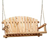 Anraja 800lbs Rustic Hanging Log Porch Swing Wood with Chains Heavy Duty 4 Ft, Lightly Toasted