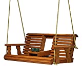 Porchgate Amish Heavy Duty 800 Lb Rollback Console Treated Porch Swing with Hanging Ropes (Cedar Stain)
