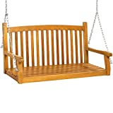 Best Choice Products 48-inch 3-Seater Hanging Porch Swing Acacia Wood Curved Back Bench Outdoor Patio Conversation Furniture for Yard, Patio, Deck w/Mounting Chains – Brown