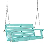 OKL Outdoor Wooden Porch Swing Bench, 2 Seater Hanging Porch Swing Bench, Patio Swing Chair with Hanging Chains, with Slat Design for Garden, Yard, Patio, Deck,3FT